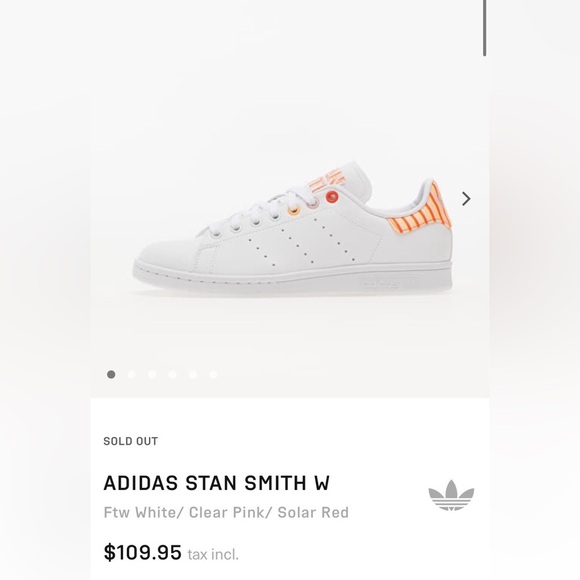 Adidas Stan Smith Sneakers White Clear Pink Solar Red Size 8.5 - Picture 1 of 8